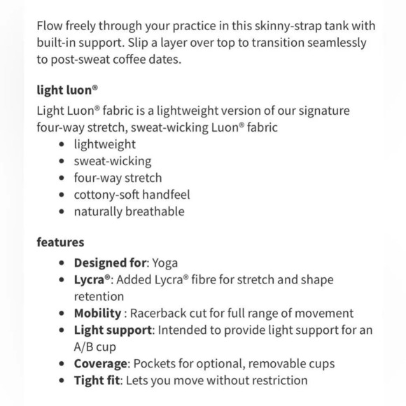 Lululemon 4 Power Pose Tank Light Support for A/B Cup Heathered Blck great cond - Picture 10 of 10